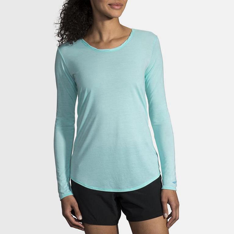 Brooks Distance Womens Long Sleeve Running Shirt Ireland Blue (YLRO-25608)